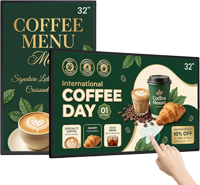 32-Inch Wall Mount Digital Signage, 10-Point Touch FHD Commercial Display