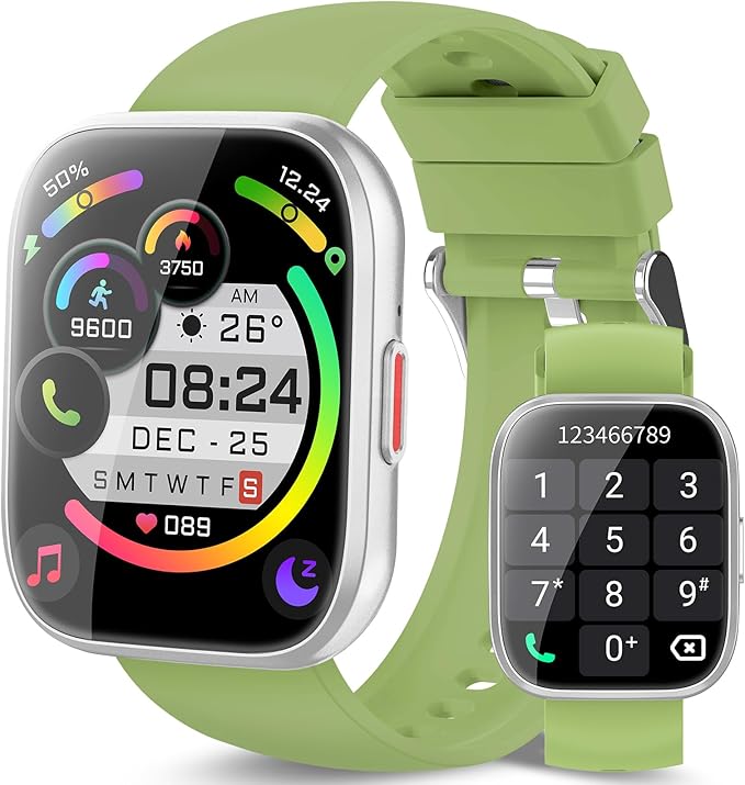 aycy Smart Watch for Men Women Bluetooth Call, 1.85" HD Touch Screen Fitness Watch with Sleep Heart Rate Monitor, 112+ Sports Modes, IP68 Waterproof Activity Trackers for Android iOS, Grass Green