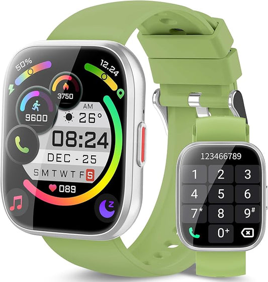 aycy Smart Watch for Men Women Bluetooth Call, 1.85" HD Touch Screen Fitness Watch with Sleep Heart Rate Monitor, 112+ Sports Modes, IP68 Waterproof Activity Trackers for Android iOS, Grass Green