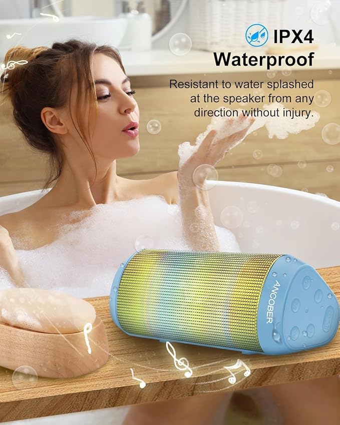 Bluetooth Speaker, Portable Wireless Speaker with HD Stereo Loud Sound, LED Lights, IPX4 Wateproof, 24H Playtime, TWS Pairing, BT5.3 with AUX, Built-in Mic, for Home, Outdoor, Party, Camping, Gifts