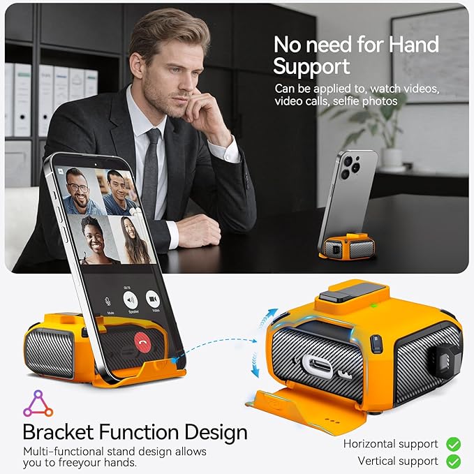 for AirPods 4 Case (2024) with Phone Stand,（with Automatic Snap Switch） Carbon Fiber Design Protection Cover with Cleaning Pen,Yellow