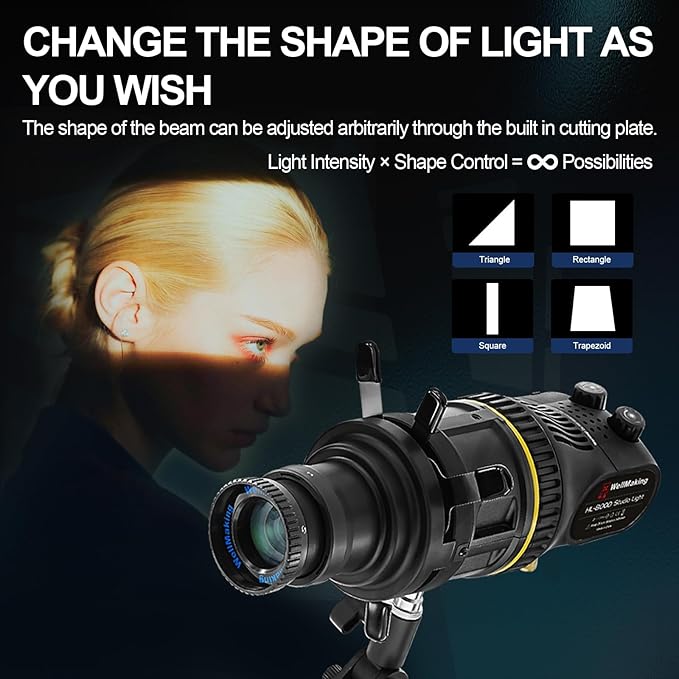 WELLMAKING Optical Snoot Conical HL-800D Kit, Adjustable Focus,with 80W Bi-Color COB LED Continuou Output Lighting Video Artist Modelling Shape Light Studio use with Optical Various Gobos Photography