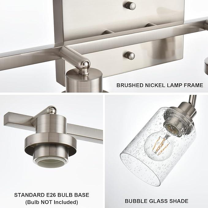 2-Light Brushed Nickel Kitchen Track Lighting Fixtures Ceiling Mount Track Lighting Kit with Bubble Seeded Glass Shade Modern Bathroom Tracking Vanity Lights Ceiling Tracking Accent Shop Light