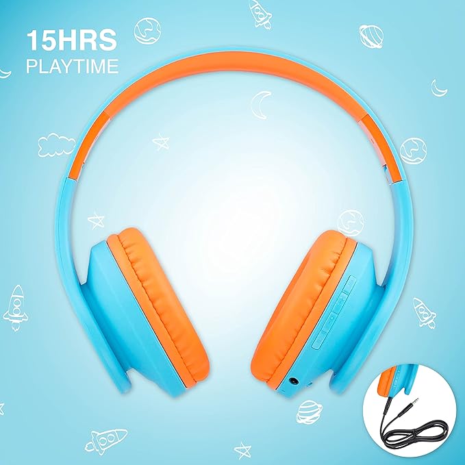 PowerLocus Kids Headphones Over-Ear, Bluetooth Wireless Headphones for Kids,with Microphone, Safe 85DB Volume Limited, Foldable with Carry Case, Audio Cable, Micro SD mode for Online Classes,PC,Phones