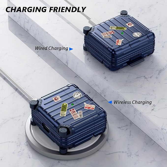 Filoto Compatible with Airpods 4 Case, Cute Fashion Suitcase Design for Airpods 4th Generation Case Cover, Shockproof Protective Hard Case with Keychain/Cleaner Kit (Blue, Airpods 4 Case)