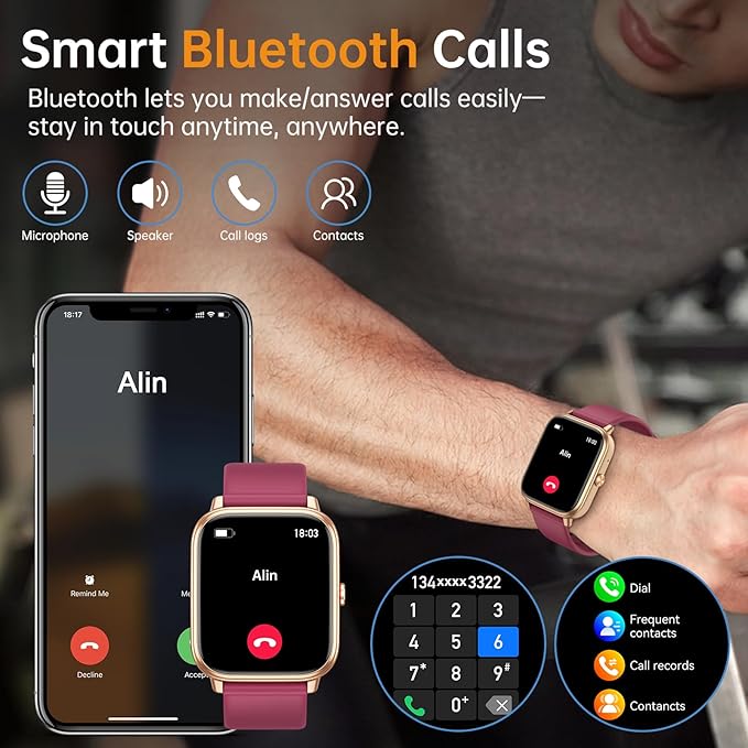 Smart Watch for Men Women, Fitness Tracker (Answer/Make Call), 1000 mAh Battery, 120+ Sport Modes, Step Counter/Sleep Monitor Fitness Watch, Smartwatch for Android/iPhone (Wine Red)