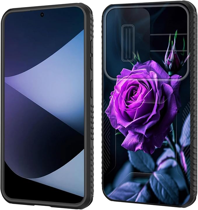 for Galaxy S26 Plus Case Built in Slide Camera Lens Cover,Heavy Duty Shockproof Protection Dual Layer Case for Samsung Galaxy S26 Plus 6.7" 2026,Purple Flower Rose