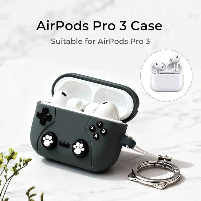 for Airpods Pro 3 Case 2025,Cute 3D Game Console Design for Air pod Pro 3 Cover with Keychain Shockproof Protective Soft Silicone Case for Airpods Pro 3 Gen for Women Girls (Gray Cat)