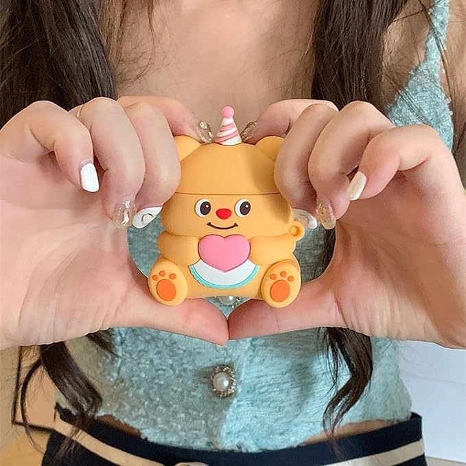 Case Compatible with Airpods 3, Cute Kawaii Love Bear Design Earbuds Cover, Kids Boys Girls Portable Accessories Soft Silicone Wireless Earphone Shockproof Protector for Gifts