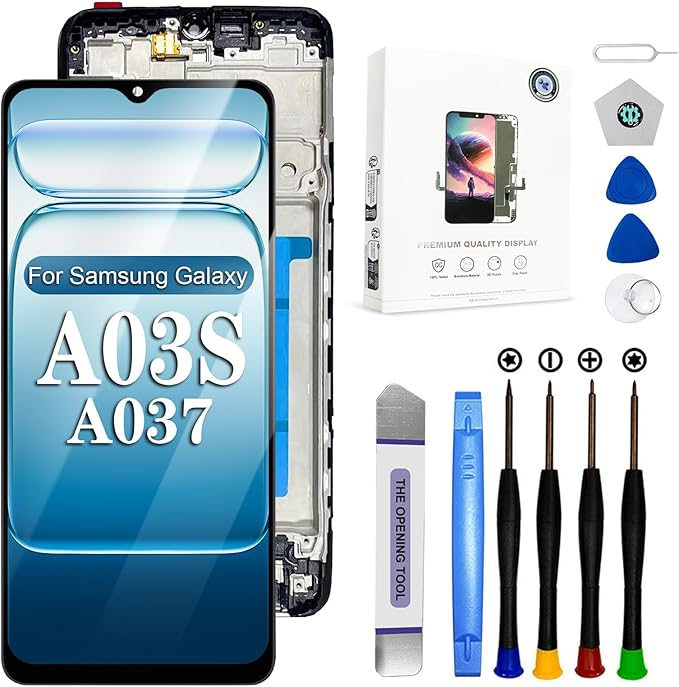EFAITHFIX for Samsung Galaxy A03S A037U US Version Screen Replacement with Frame 6.5 Inch LCD Display Digitizer for Samsung A03S A037U A037U1 Screen Replacement Touch Screen Assembly with Repair Tools