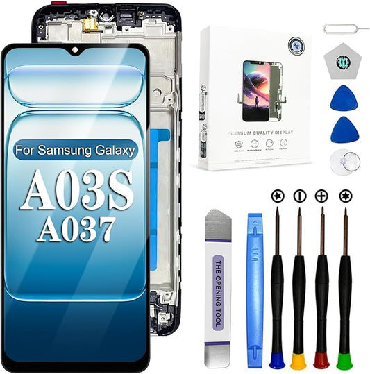 EFAITHFIX for Samsung Galaxy A03S A037U US Version Screen Replacement with Frame 6.5 Inch LCD Display Digitizer for Samsung A03S A037U A037U1 Screen Replacement Touch Screen Assembly with Repair Tools