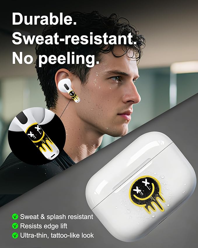 ROCKMAX for AirPods Sticker Skin Set, Earbud + Charging Case Wrap Decals with Applicator & Spare, Fits AirPods 1/2/3/4 & Pro/Pro 2/Pro 3, No Interference – Musical Notes Treble Clef