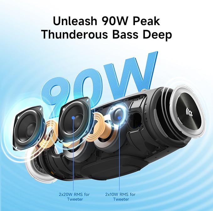 Portable Loud Bluetooth Speaker, 60W Large Subwoofer Speakers Wireless Bluetooth 5.3 with Powerbank USB Charge Out,Rugged Outdoor for Party,Beach,Golf,Pool,Shower,Valentines Day Gifts