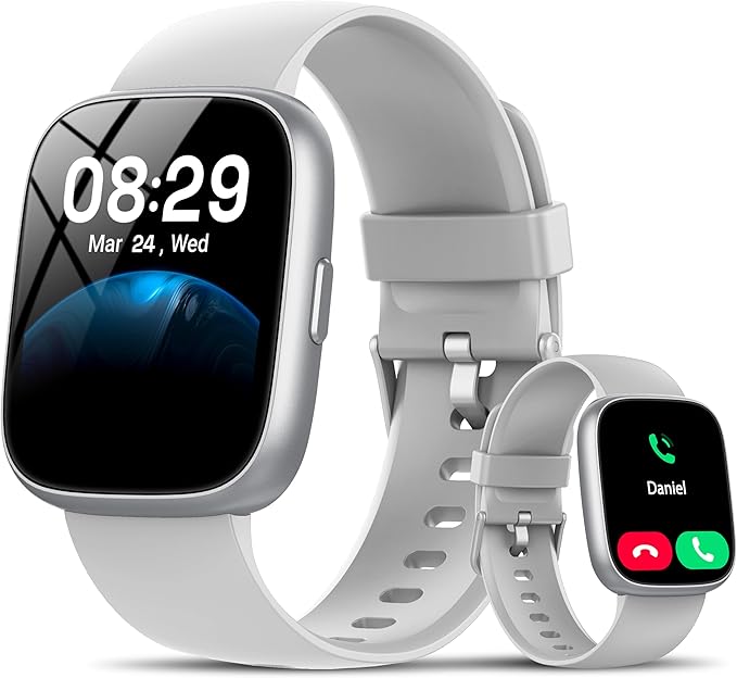 Smart Watch with Alexa Built-in, 1.83" HD Touchscreen Fitness Tracker with Bluetooth Calling, Fitness Watch with Heart Rate/Sleep Monitor/120+ Sports, IP68 Waterproof Smartwatch for Android iOS, Gray