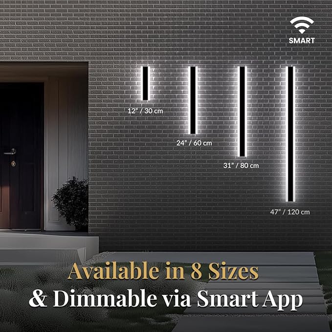 𝗠𝗢𝗗 𝗟𝗜𝗚𝗛𝗧𝗜𝗡𝗚 Waterproof Outdoor Wall Light with Smart Home App, Wi-Fi/Bluetooth, Adjust 3000K-6000K & Brightness, LED Long Porch Lights with App Control, 1-Pack (12" | Smart Home)