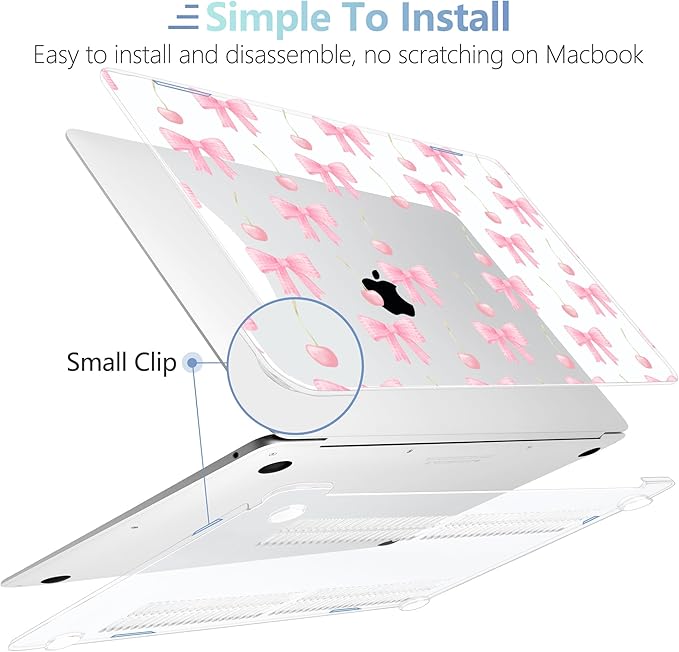 MEEgoodo for MacBook Air 13.3 inch Case 2021 2020 2019 2018 A2337 M1 A2179 A1932, Laptop Shell for MacBook Air M1 with Keyboard Webcam Cover & Trackpad Film & Type C Adapter,Cherry & Pink Bows