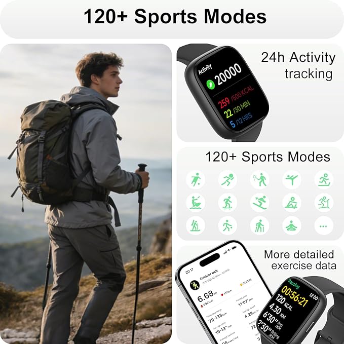 Smart Watch with Alexa & Bluetooth Calling-1.83" HD Touchscreen Fitness Watch, Fitness Tracker w/Heart Rate/Sleep Monitor, 30-Day Standby, 120+ Sports Modes, IP68 Waterproof Smartwatch for Android iOS