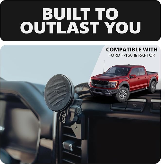 Tackform Link Vent Mount Magnetic Phone Holder - Compatible with MagSafe, 2021-2025 Ford F150 & Raptor, 2023-2025 Ford Super Duty | Billet Aluminum | Zero Slip | 2" Arm | Red