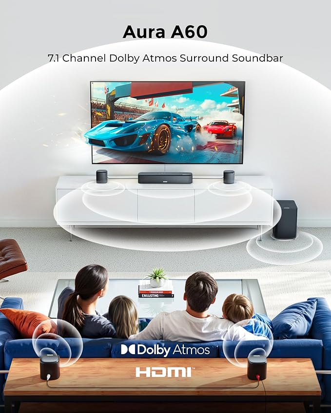 ULTIMEA 7.1CH Sound Bar with Dolby Atmos, Bundle with Adjustable Speaker Stands Pair, Compatible with Aura/Poseidon/Skywave Series, 350W Home Theater System for Smart TV