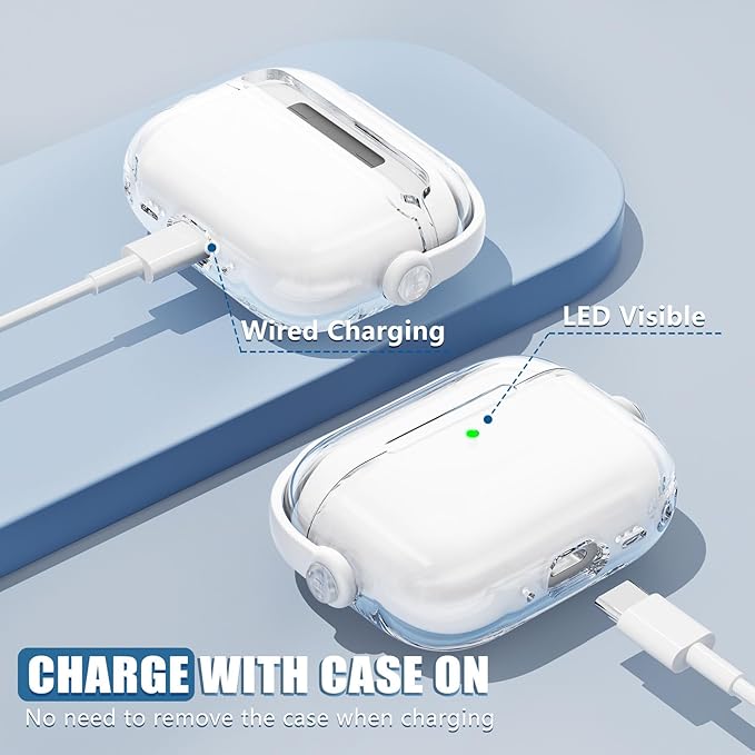 for Airpods Pro 3 Case Clear,Safety Lock Cases for Apple Airpod Pro 3 Case 2025 with Phone Stand & Cleaner Kit,Drop Protection Air pods Pro3 Cover for Men Women with Keychain,Clear+White
