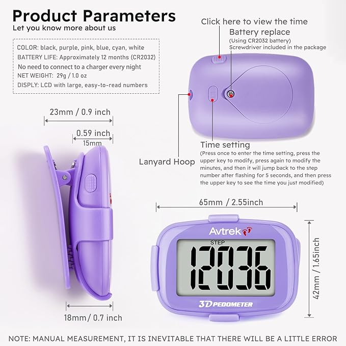 3D Step Counter Clip On with LED Backlight Pocket Pedometer for Walking Outdoor Activities Fitness Tracker Without Smartphone