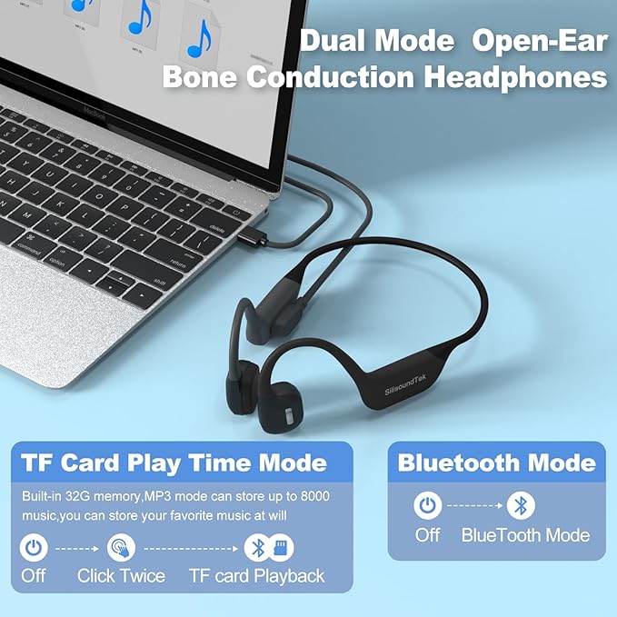 6.0 Upgraded Bone Conduction Headphones,IP68 Waterproof Swimming Headphones, Liquid Silicone Wireless Open Ear Headphones, Built-in 32GB MP3 Player Underwater Headphone for Running, Cycling (Grey)