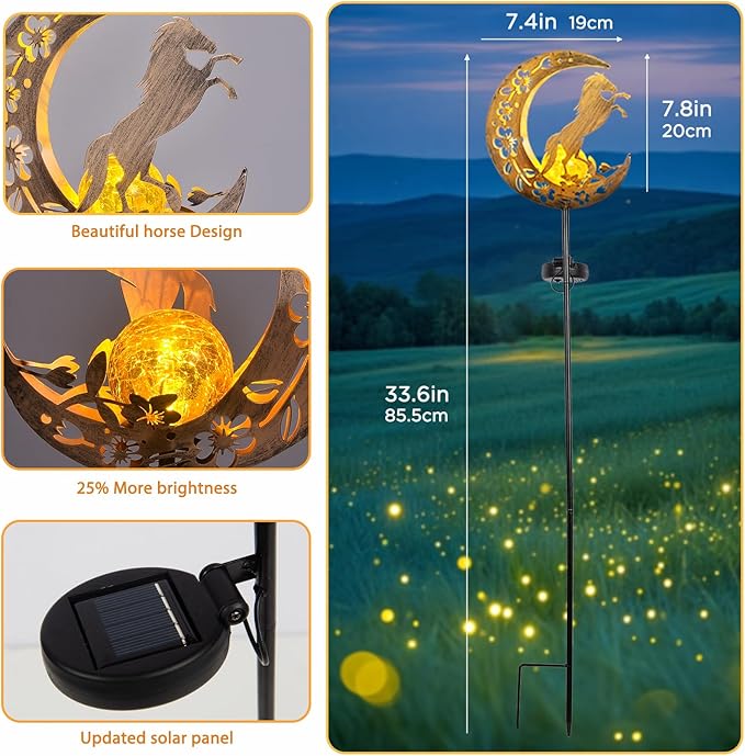 JOBOSI Solar Moon Horse Decorative Light Gift, Portable Decorative Ground Stake Light, Mother's Day Gift, Gifts for Women Grandmothers, Garden Lawn Decor Christmas & New Year Gift