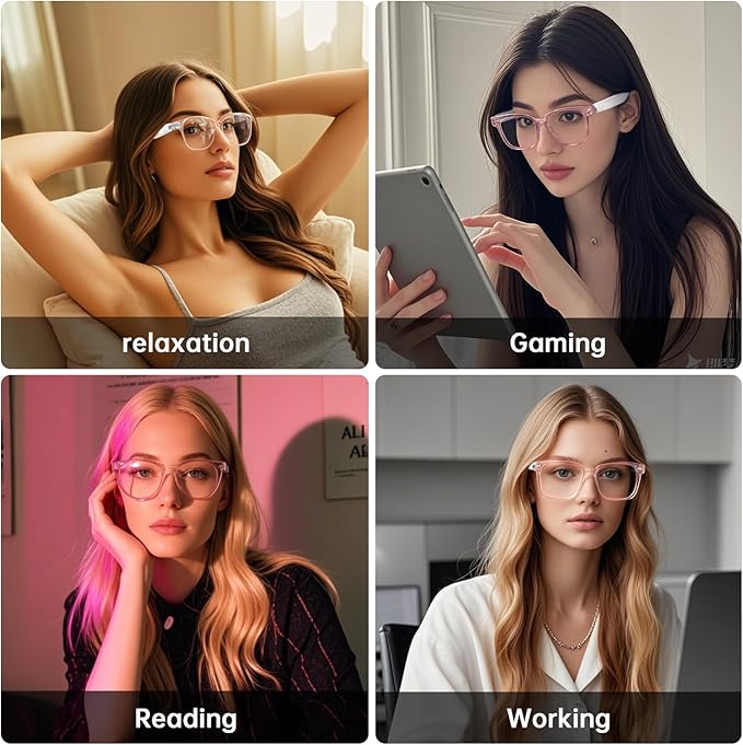 Smart Glasses for Women, Blue Light Filtering Lenses，Bluetooth 5.3, Audio & Mic, Intelligent Touch,Open-Ear Clear Sound, Remote Photography, Ultralight Comfortable Design for Working.
