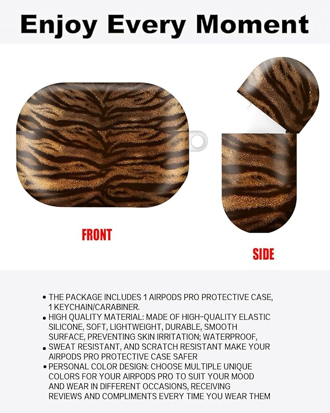 Compatible with AirPod Pro Case 2nd/1st Gen (2023/2022/2019),Shockproof Protective Cover with Keychain for Women,Cute Charging Case for Airpod Pro 2/1(Animal Tiger)