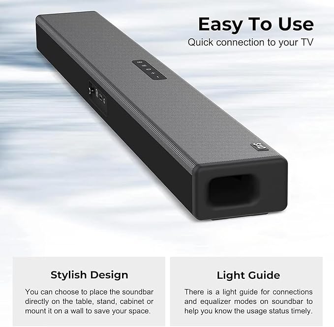 OXS S3 Sound Bars for TV, Home Theater Audio with Dynamic Bass, 3D Surround Sound System TV Sound Bar, TV Speakers, Bluetooth 5.0/Aux/Optical/Coaxial, 80-Watt, 3Eqs, Wall Mountable, Black