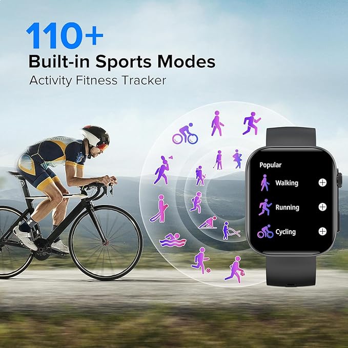 Smart Watches for Men Women, 2.01" HD Screen with 200+ Watch Faces, Heart Rate/SpO2/Sleep Monitor, 123 Sports Modes, IP68 Waterproof Fitness Tracker, Make/Answer Calls, Compatible with Android iPhone