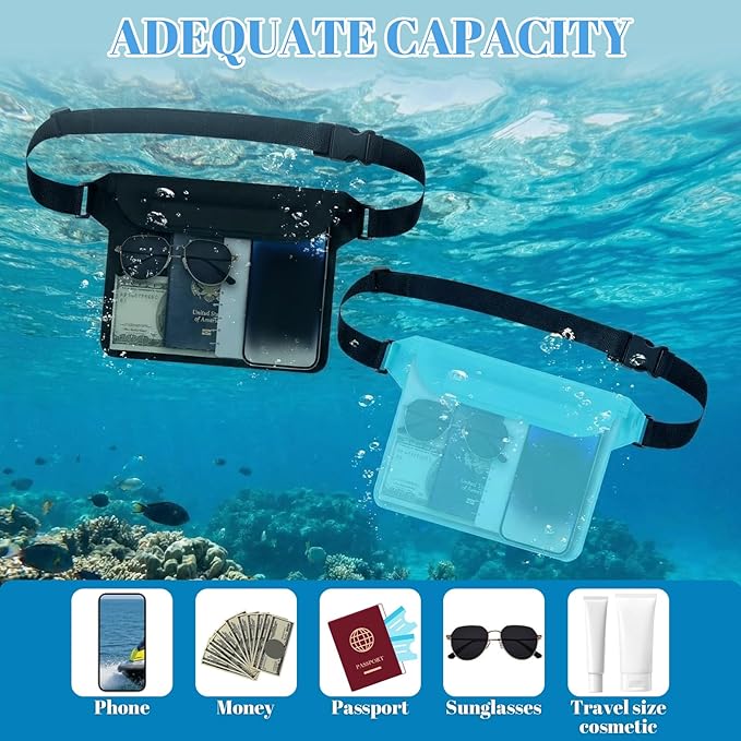 Tallew 6 Pcs Waterproof Pouch with Waist Strap Waterproof Fanny Pack Dry Bag for Phone Wallet Reusable Lightweight Belt Pouch for Beach Swimming Kayaking Boating Travel Water Activity(Multicolor)