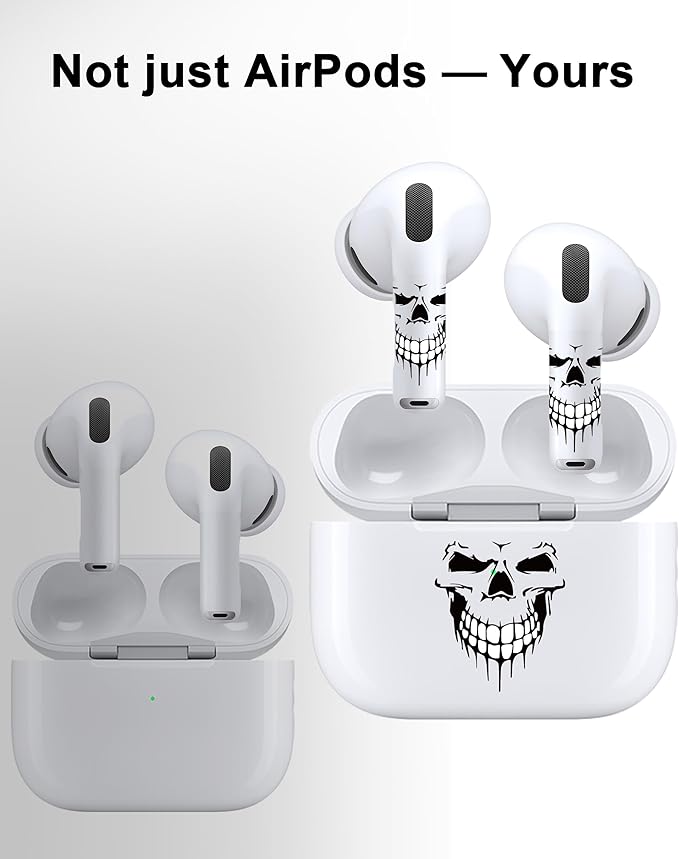 ROCKMAX for AirPods Sticker Skin Set, Earbud + Charging Case Wrap Decals, Applicator Included + Spare, Fits AirPods 1/2/3/4 & Pro/Pro 2/Pro 3 – Dripping Skull