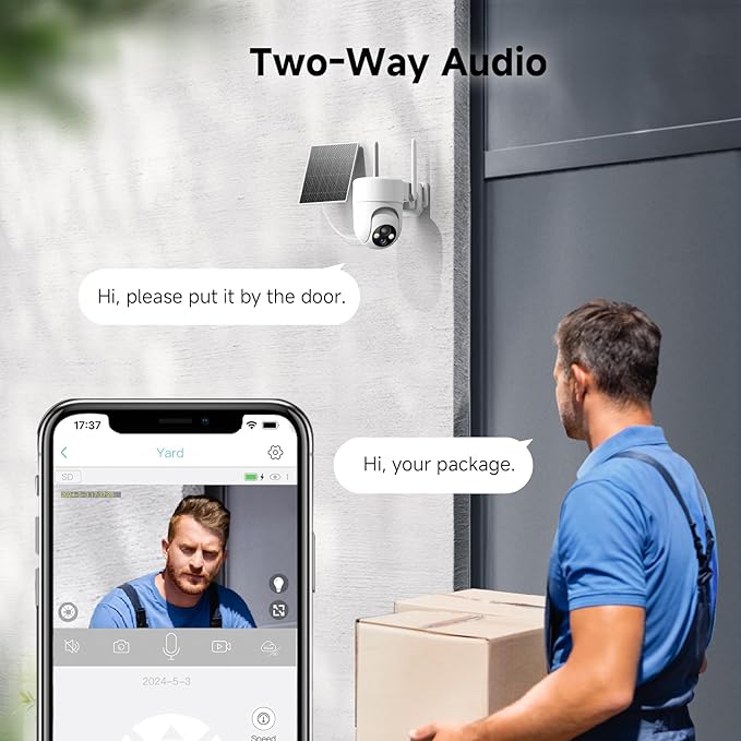 2K Solar Security Cameras Wireless Outdoor, 2PCS Outdoor Camera Wireless with 360° View, Cameras for Home Security with Color Night Vision, Only Support 2.4GHz Wi-Fi