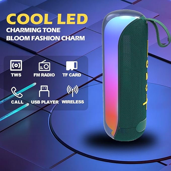 T&G Portable Bluetooth Speakers with Colorful Lights, Long Shower Bluetooth Speaker, Powerful Stereo Loud Sound Wireless Speaker, Outdoor Portable 24W Bass Speaker for Home Party Beach