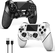 AceGamer 2 Pack for PS4 Controller, Wireless Controller for PS4/Pro/Slim/PC, with Non-Slip Grip of Both Sides and USB-C Cable! (Black and White)
