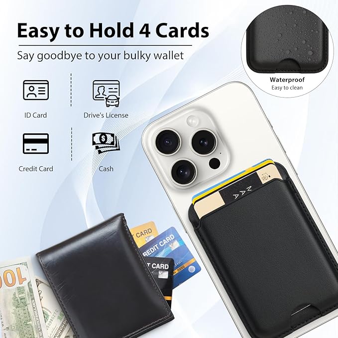Magnetic Wallet Compatible with Magsafe,2Pack with Mag Safe Card Holder for Apple iPhone 15/14/13/12 Pro/Max/Plus/Case,Vegan Leather RFID Phone Wallet Fits 4 Cards - White+Black