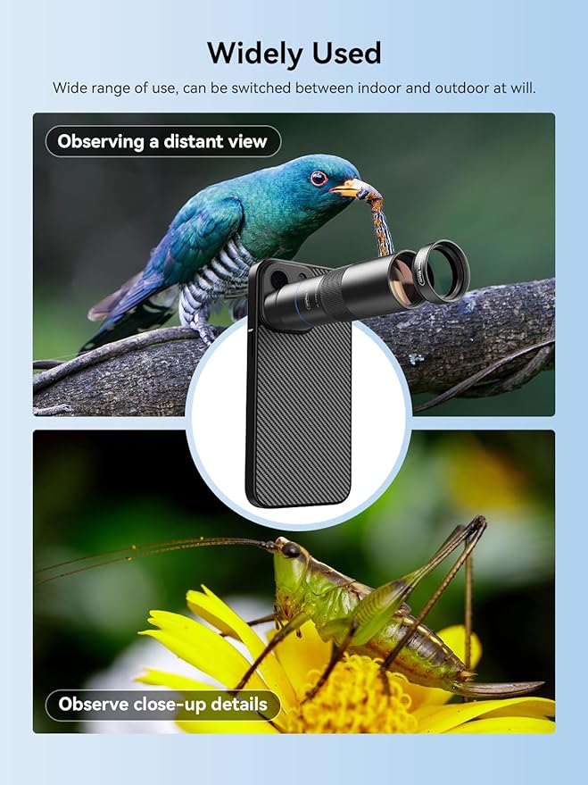 MIAO LAB HD 10X Telephoto Lens & 200mm Macro Lens, 2-in-1 Aluminum Phone Camera Lens Kit with 17mm Lens Thread Interface Mobile Phone case. Phone Lens Attachment Fit for iPhone 15 Pro Max