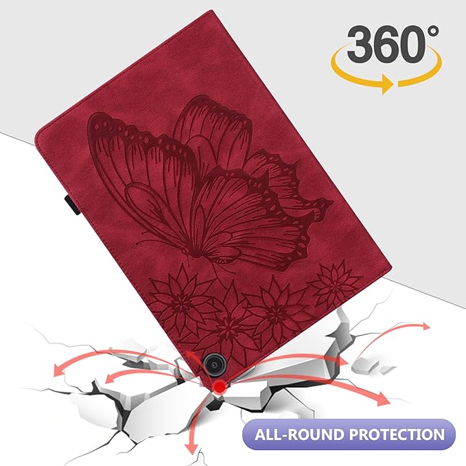 Dteck for Fire Max 11 (13th Generation) Tablet Case 11" 2023, PU Leather Protective Fold Stand Case with Adjustable Viewing Angles, 4 Card Slots, Cute Butterfly Lightweight Slim Thin Folio Case, Red