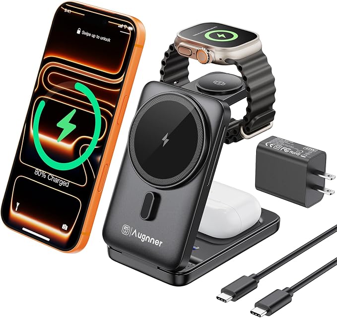 25W Travel Charger 3 in 1 Foldable Magnetic Wirelss Charging Station
