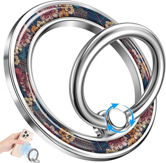Magnetic Phone Ring Holder Compatible with MagSafe - Cell Phone Grip Magnet Removable Finger Ring Grip Stand Cute Girly Kawaii Design for iPhone 17 Pro Max 16 15 14 13 12 Series Oil Flower