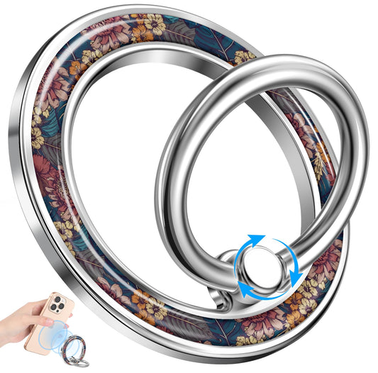 Magnetic Phone Ring Holder Compatible with MagSafe - Cell Phone Grip Magnet Removable Finger Ring Grip Stand Cute Girly Kawaii Design for iPhone 17 Pro Max 16 15 14 13 12 Series Oil Flower