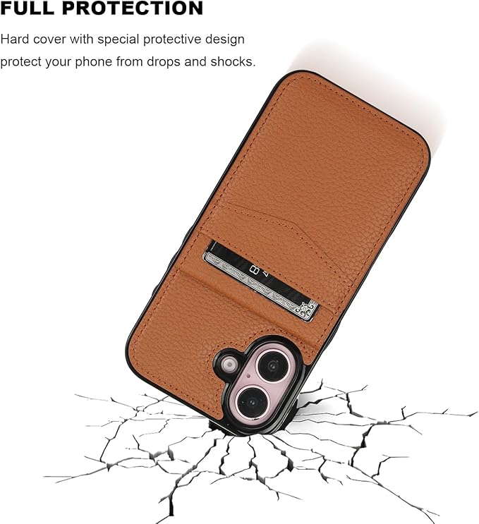 KIHUWEY Compatible with iPhone 16 Case Wallet with Credit Card Holder, Flip Premium Leather Magnetic Clasp Kickstand Heavy Duty Protective Cover for iPhone 16 6.1 Inch (Lichee Light Brown)