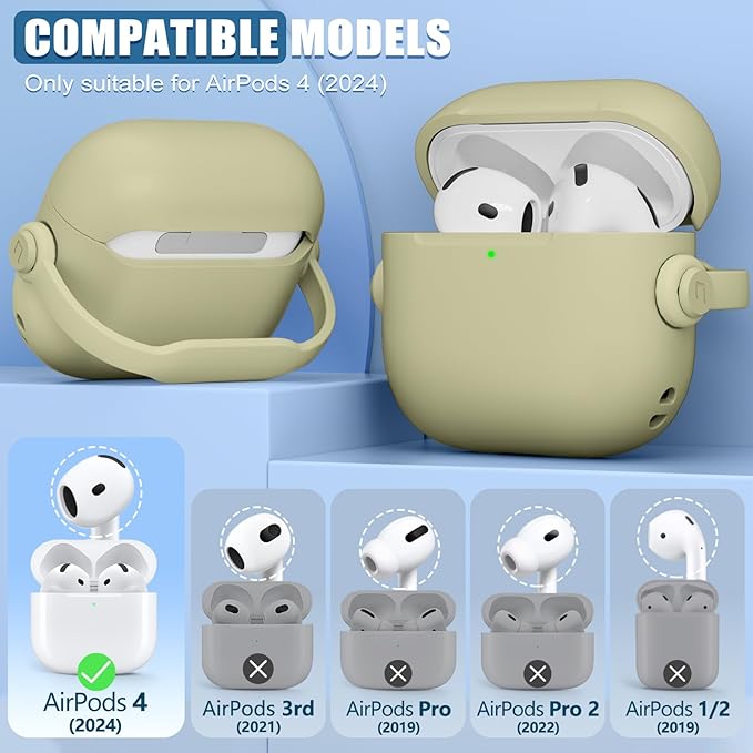 with Safety Lock for Airpods 4 Case, TPU Case for Apple Airpods 4 Case 2024 USB-C with Cleaner Kit, Drop Protection Airpods 4 Case Cover with Lock and Keychain, Straw Yellow