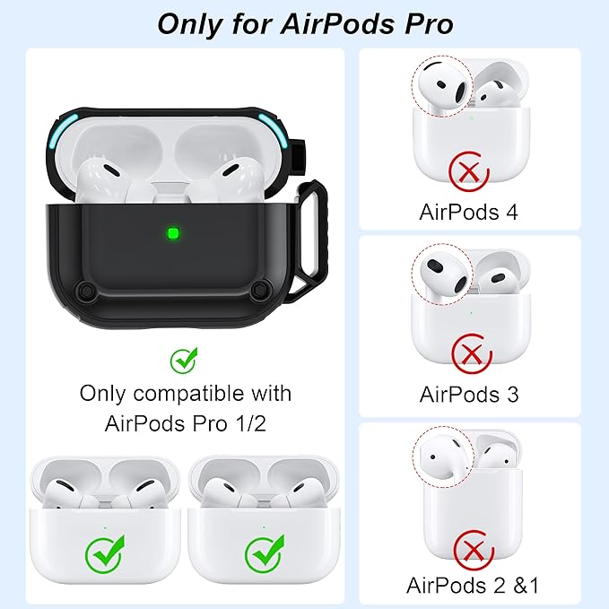 RFUNGUANGO for AirPods Pro 2nd Generation Case Cover with Cleaner Kit,Powerful Drop Protection, Magnetic Lid, for AirPod Gen 2 Charging Case 2023/2022/2019,Black