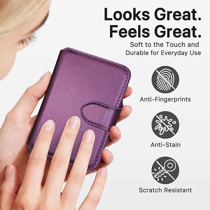 for MagSafe Wallet, Magnetic Phone Wallet RFID Blocking, Slim 5-8 Card Holder with Cash Slot & Clear ID Window, Minimalist Mag Safe Wallets for iPhone 17/16/15/14/13/12 Series, Amethyst Purple