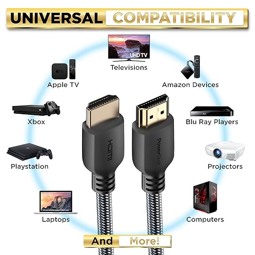 PowerBear 4K Long HDMI Cable 40 ft | High Speed, Braided Nylon & Gold Connectors, 4K @ 60Hz, Ultra HD, 2K, 1080P, ARC & CL3 Rated | for Laptop, Monitor, PS5, PS4, Xbox One, Fire TV, Apple TV