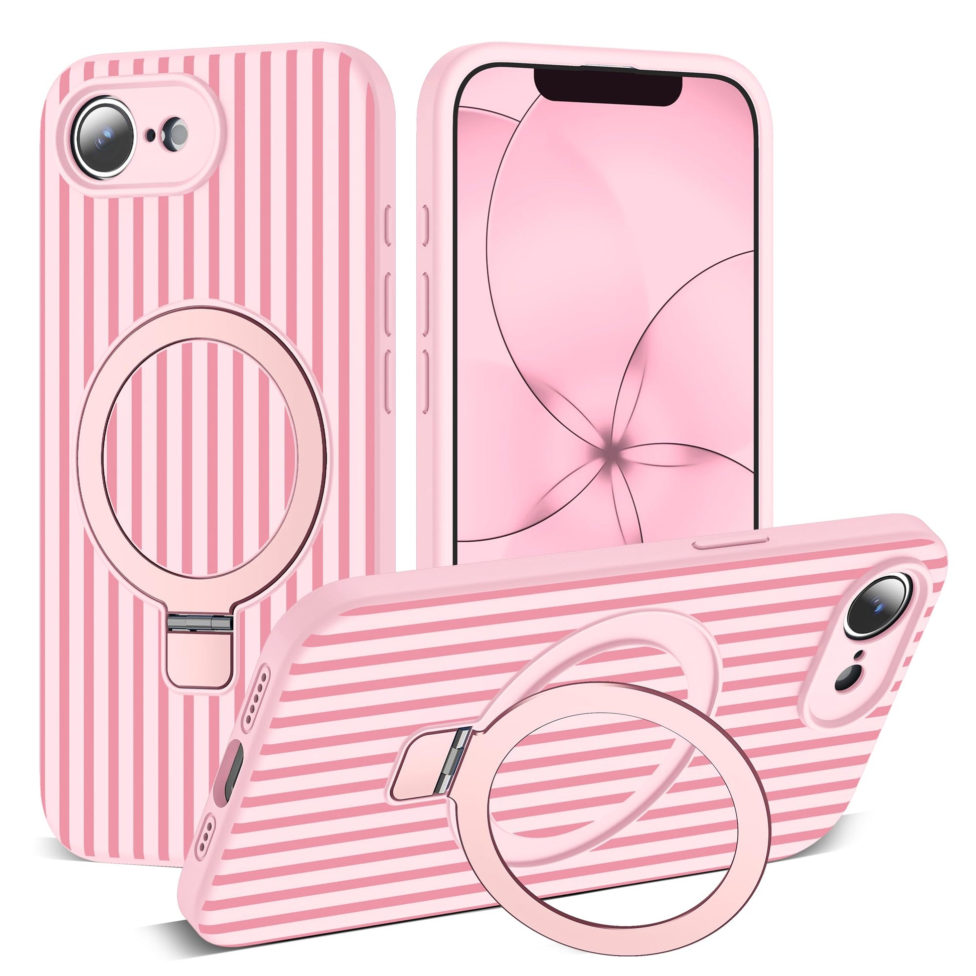 iPhone 16E Silicone Case — Magnetic Stand & Stripes - Image 1
