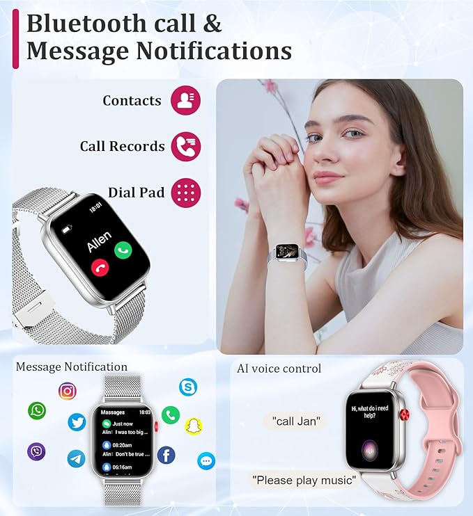1.83" HD Smart Watches for Women, Fitness Tracker with Answer/Make Calls, Smartwatch and Activity with Heart Rate/Sleep/Monitor, Pedometer,100+ Sport Modes for Android iPhone, Silver