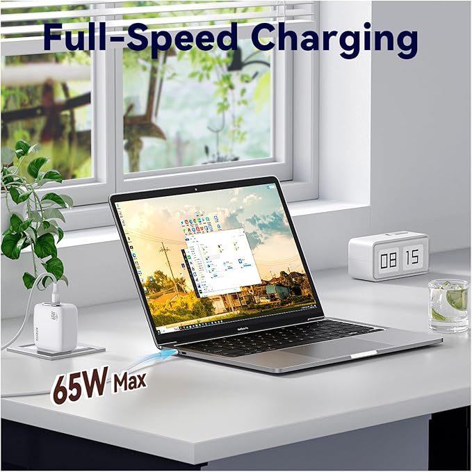 65W Retractable USB C Charger,3 in 1 Fast Charging Block with Foldable Plug,GaN Fast Charging Travel Charger for MacBook,iPad,iPhone 17/16/15,Galaxy